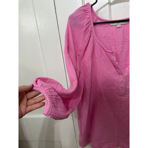 LOFT women’s size large cotton pink blouse - Picture 7 of 9